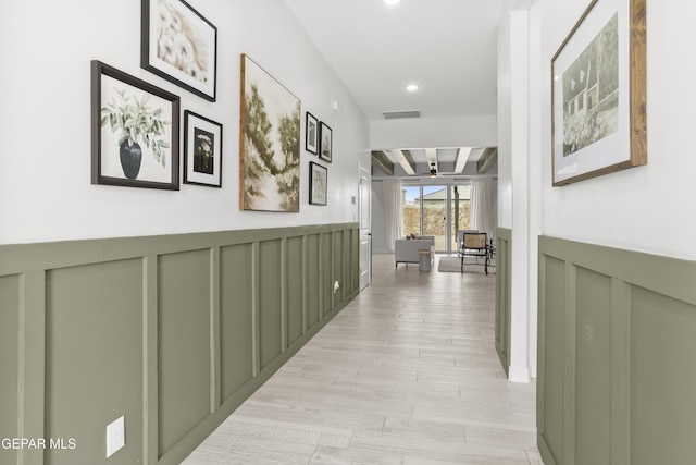837 Durham Way, Horizon City, TX 79928 - corridor featuring a decorative wall, light wood-type flooring, recessed lighting, and wainscoting
