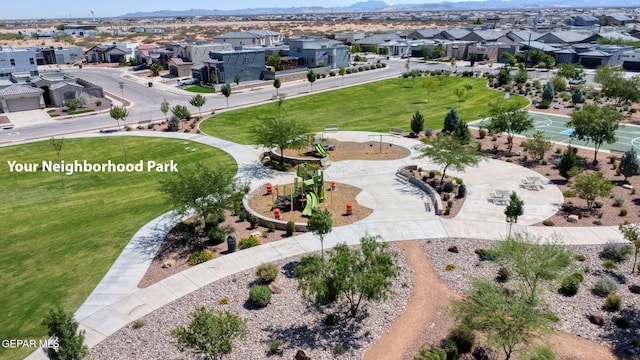bird's eye view with a residential view and a mountain view