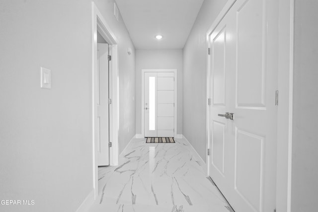 478 Sylvia Ct, Socorro, TX 79927 - hallway featuring marble look tile flooring and recessed lighting