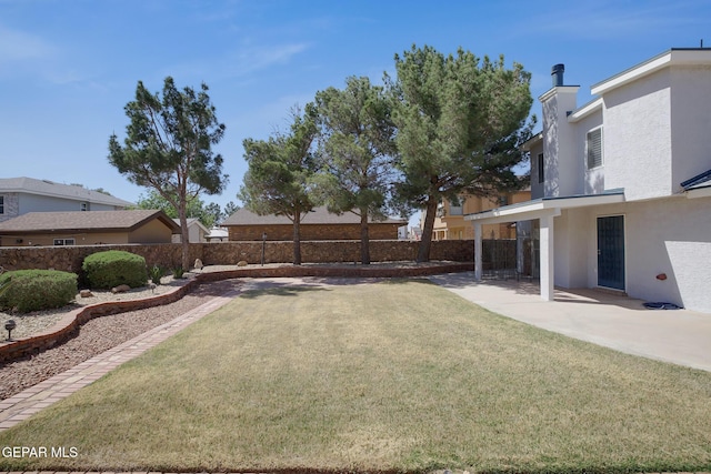 view of yard with a patio and a fenced backyard