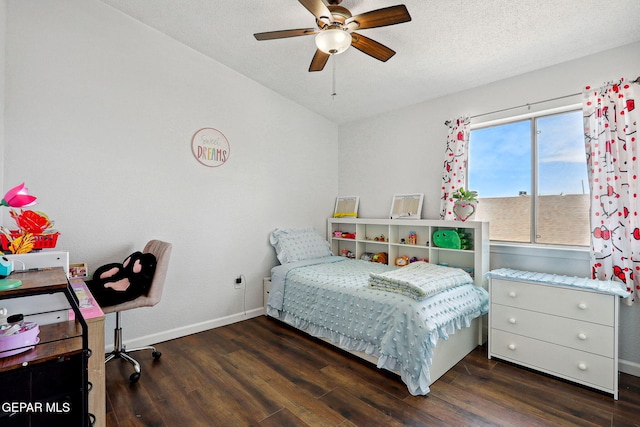 2709 Granite Rock Pl, El Paso, TX 79938 - bedroom with baseboards, a ceiling fan, a textured ceiling, and wood finished floors