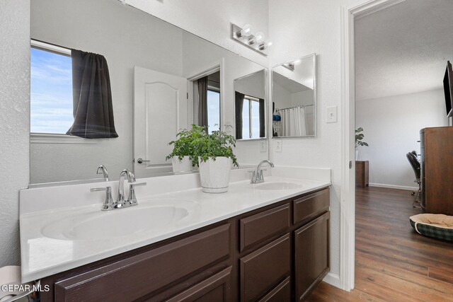 2709 Granite Rock Pl, El Paso, TX 79938 - bathroom featuring double vanity, a sink, and wood finished floors