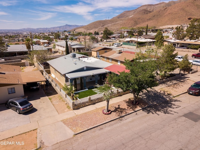 birds eye view of property featuring a residential view and a mountain view