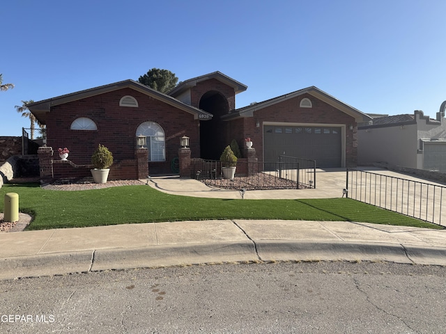 view of front of home featuring concrete driveway, brick siding, and an attached garage