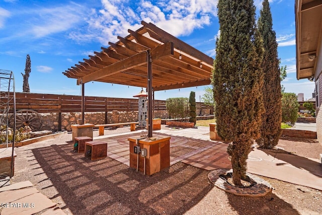 view of patio with a pergola and a fenced backyard