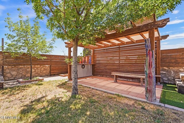 fenced backyard featuring a patio