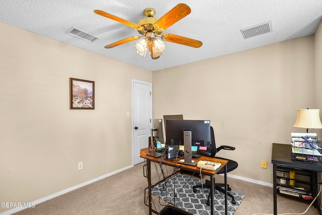 1829 Paseo Real Cir, El Paso, TX 79936 - carpeted office featuring a ceiling fan, baseboards, visible vents, and a textured ceiling