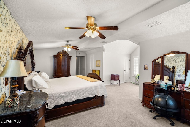 1829 Paseo Real Cir, El Paso, TX 79936 - carpeted bedroom with baseboards, ceiling fan, a textured ceiling, and visible vents