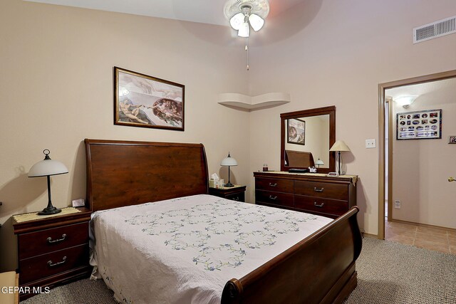 bedroom with a ceiling fan and visible vents