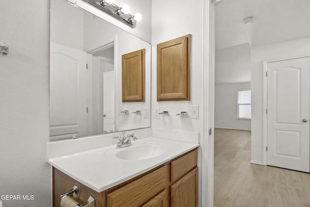 bathroom with vanity and wood finished floors