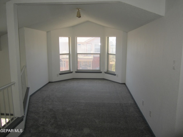 carpeted empty room with baseboards, a healthy amount of sunlight, and vaulted ceiling