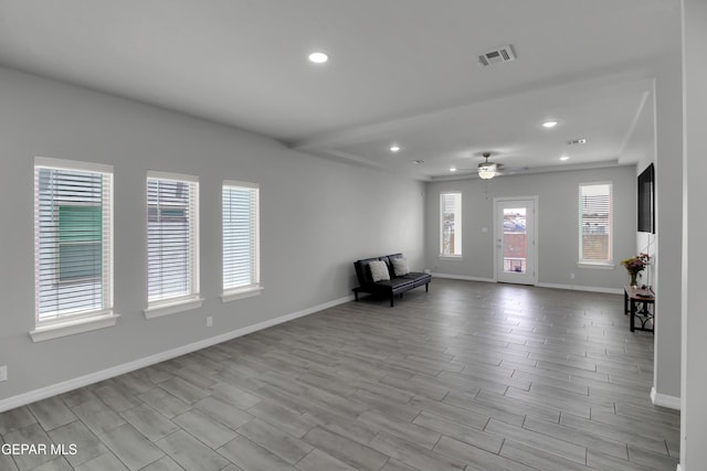13408 Emerald Glass Dr, Horizon City, TX 79928 - unfurnished room featuring a ceiling fan, baseboards, wood finished floors, and recessed lighting