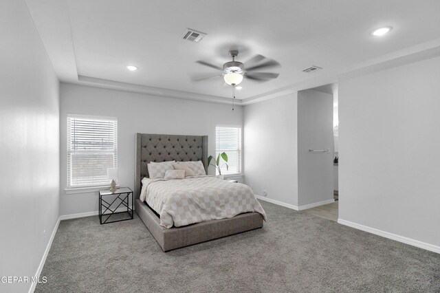 13408 Emerald Glass Dr, Horizon City, TX 79928 - bedroom with carpet, baseboards, recessed lighting, and a raised ceiling