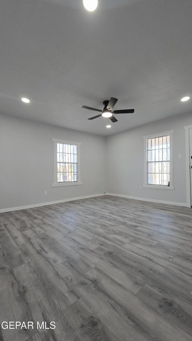 209 Hardesty Pl Unit 1 & 2, El Paso, TX 79905 - unfurnished room with baseboards, wood finished floors, recessed lighting, and ceiling fan