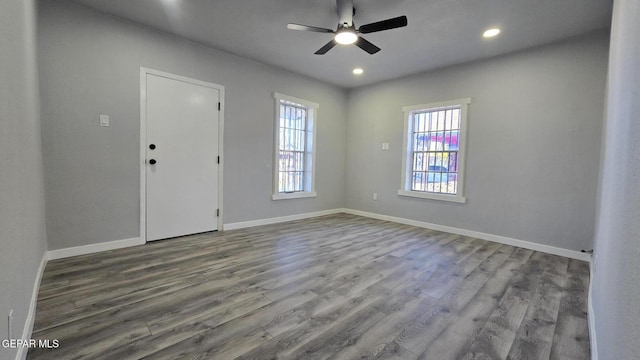 209 Hardesty Pl Unit 1 & 2, El Paso, TX 79905 - foyer featuring ceiling fan, wood finished floors, baseboards, and recessed lighting