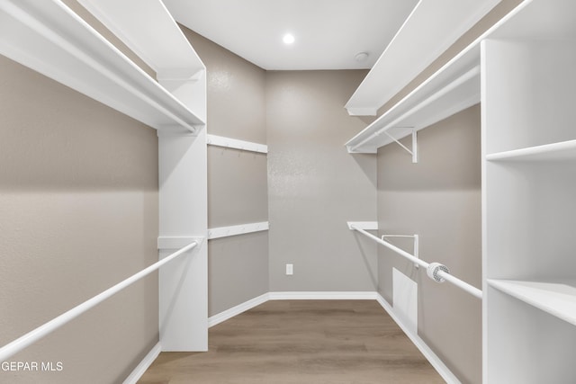 walk in closet with wood finished floors
