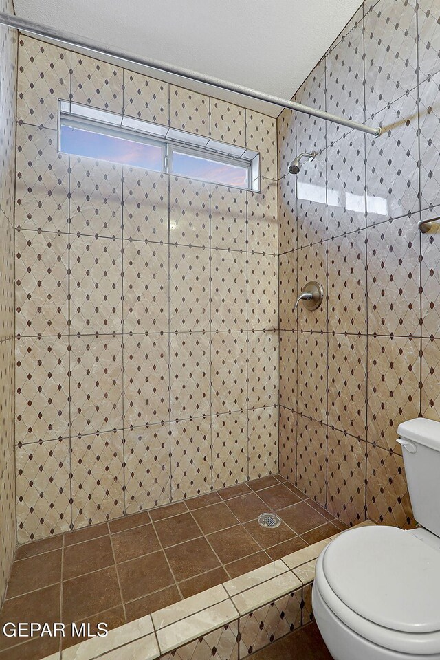 bathroom featuring a wealth of natural light, toilet, and tiled shower