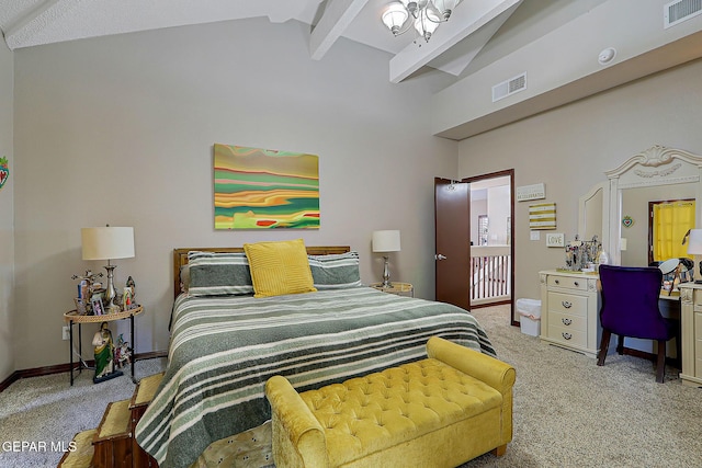12541 Setting Sun Dr, El Paso, TX 79938 - carpeted bedroom featuring baseboards, vaulted ceiling with beams, and visible vents