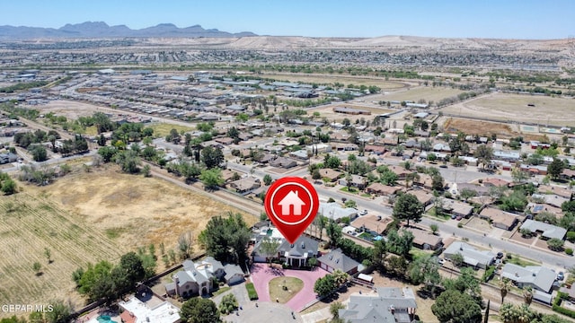 624 Mount Cristo Rey Ln, El Paso, TX 79922 - aerial overview of property's location featuring a mountainous background