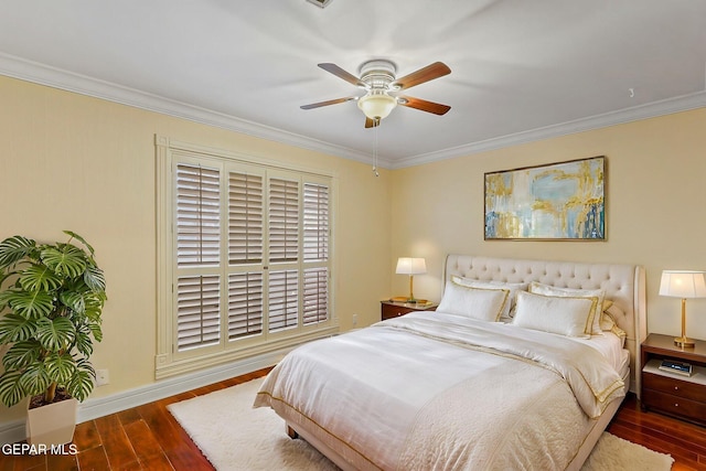 624 Mount Cristo Rey Ln, El Paso, TX 79922 - bedroom with hardwood / wood-style flooring, crown molding, baseboards, and ceiling fan