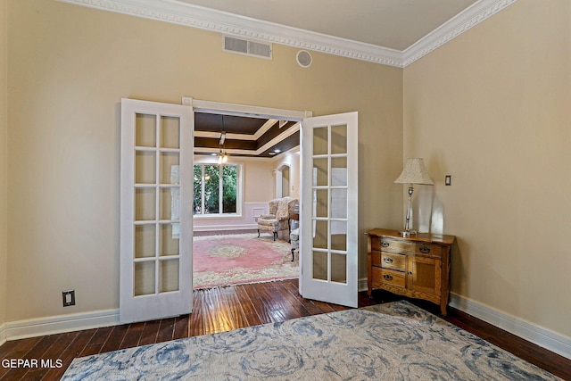 624 Mount Cristo Rey Ln, El Paso, TX 79922 - doorway with crown molding, french doors, hardwood / wood-style flooring, and baseboards