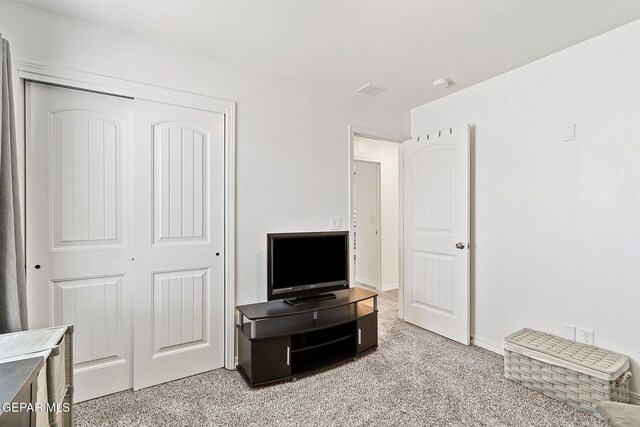 interior space with light colored carpet and a closet