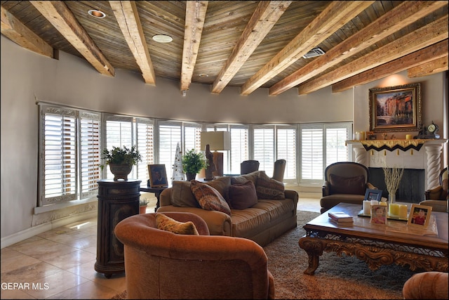 5401 Tierra Vista Dr, El Paso, TX 79932 - living area with wooden ceiling with exposed beams and light tile patterned floors