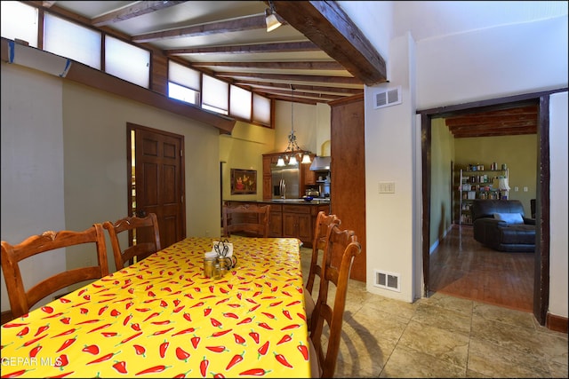 5401 Tierra Vista Dr, El Paso, TX 79932 - dining room with beamed ceiling and a chandelier
