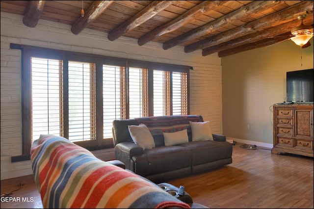 5401 Tierra Vista Dr, El Paso, TX 79932 - living room with wood ceiling with exposed beams, baseboards, and wood finished floors