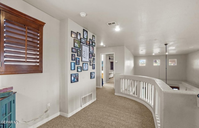 12164 Sitting Bull Dr, El Paso, TX 79936 - hallway featuring an upstairs landing, carpet, baseboards, and recessed lighting