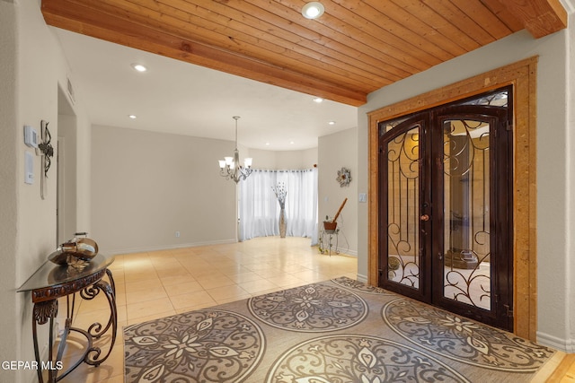 1859 Luis Gomez Place, El Paso, TX 79936 - entrance foyer featuring french doors, tile patterned floors, a chandelier, baseboards, and recessed lighting