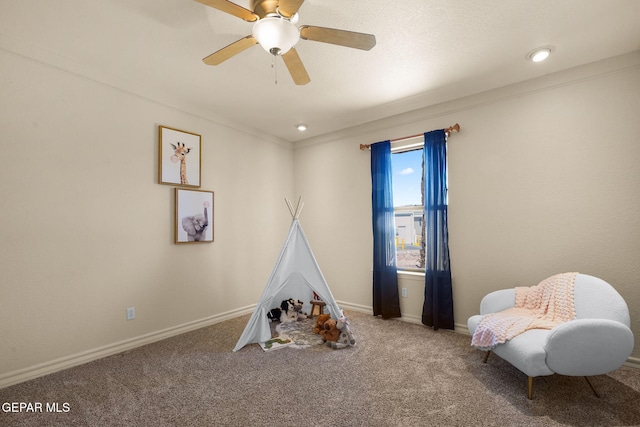 1859 Luis Gomez Place, El Paso, TX 79936 - game room featuring carpet floors, baseboards, ceiling fan, recessed lighting, and crown molding