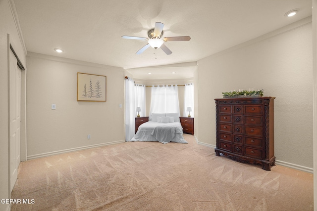 1859 Luis Gomez Place, El Paso, TX 79936 - carpeted bedroom with crown molding, baseboards, ceiling fan, and recessed lighting