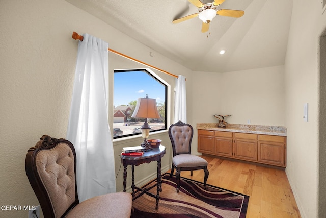 1859 Luis Gomez Place, El Paso, TX 79936 - sitting room with light wood-style flooring, lofted ceiling, a ceiling fan, and recessed lighting