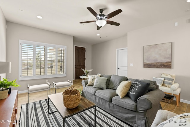 921 Raegil St, El Paso, TX 79928 - living room with ceiling fan, wood finished floors, recessed lighting, and baseboards