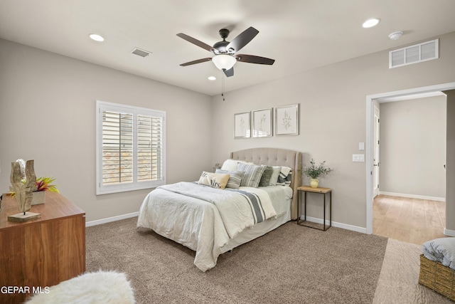 921 Raegil St, El Paso, TX 79928 - bedroom featuring recessed lighting, baseboards, a ceiling fan, and light carpet