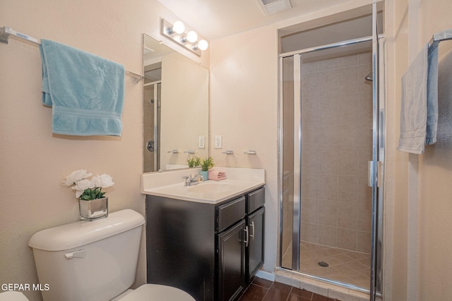 527 Longleaf Pl, El Paso, TX 79928 - full bathroom featuring vanity, a stall shower, visible vents, and toilet