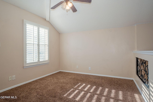 527 Longleaf Pl, El Paso, TX 79928 - additional living space featuring baseboards, a ceiling fan, vaulted ceiling, and carpet flooring