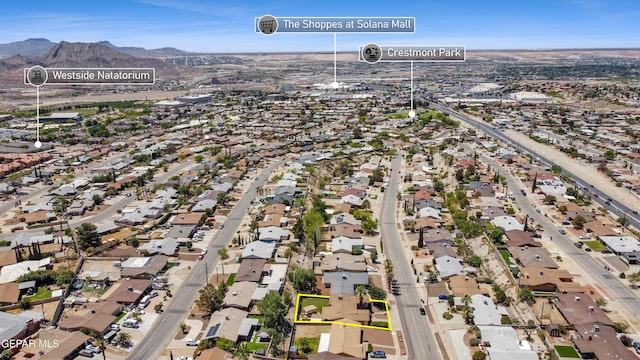 drone / aerial view with a mountain view and a residential view