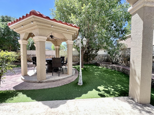 1363 Golden Trail Ln, El Paso, TX 79936 - view of yard with ceiling fan, a gazebo, and a patio