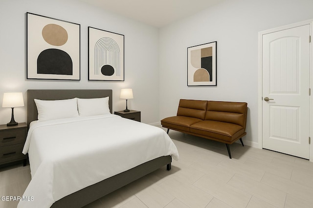 bedroom featuring baseboards and light tile patterned floors
