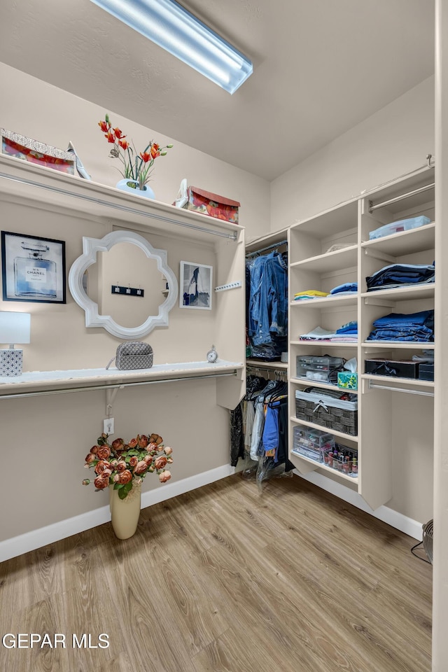 walk in closet featuring wood finished floors
