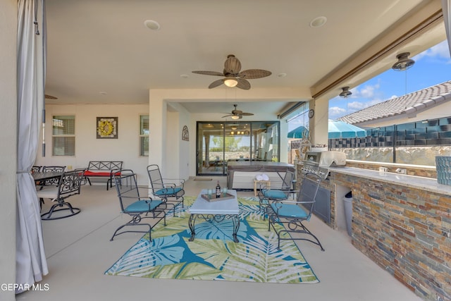 view of patio / terrace with grilling area, ceiling fan, and area for grilling