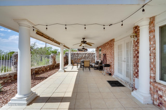 98 Northwind Dr, El Paso, TX 79912 - view of patio / terrace with fence, french doors, and ceiling fan