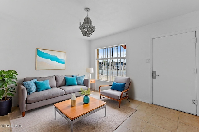 living room featuring light tile patterned floors