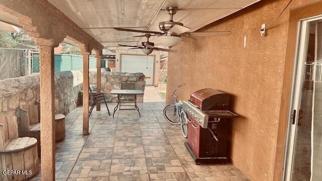11772 Corona Crest Ave, El Paso, TX 79936 - view of patio / terrace featuring outdoor dining space, ceiling fan, and area for grilling