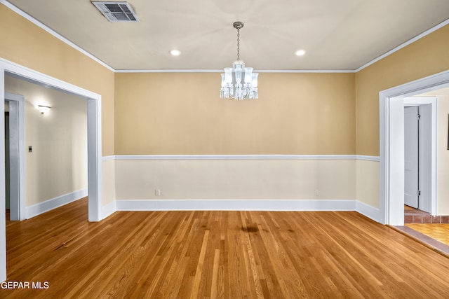 3020 Wheeling Ave, El Paso, TX 79930 - unfurnished dining area with crown molding, a chandelier, wood finished floors, baseboards, and recessed lighting