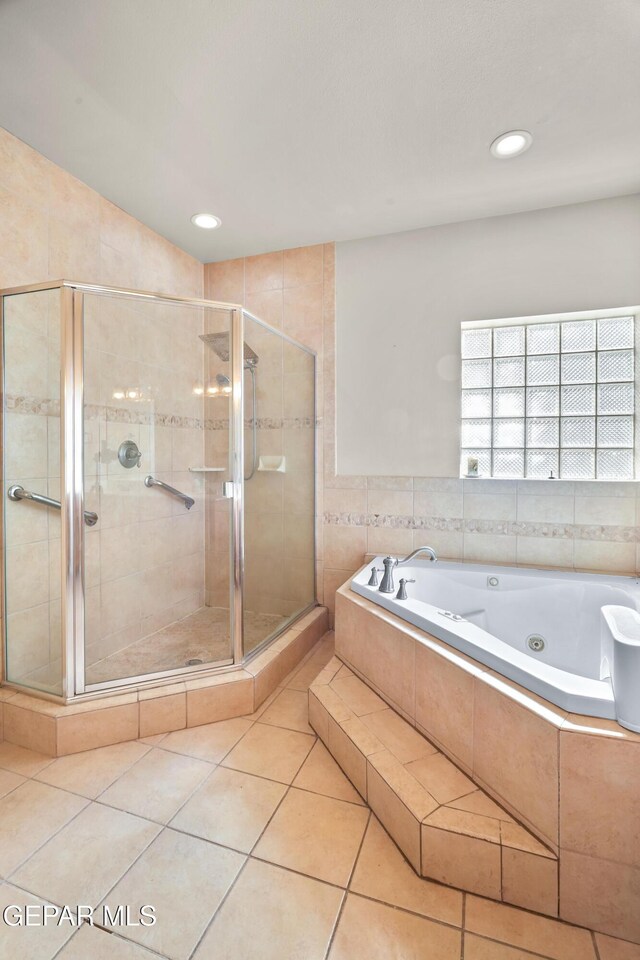 3020 Wheeling Ave, El Paso, TX 79930 - full bath with a stall shower, a whirlpool tub, tile patterned flooring, and recessed lighting
