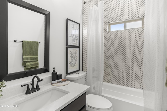 13352 Eton Ct, El Paso, TX 79928 - bathroom with toilet, vanity, and shower / bathtub combination with curtain