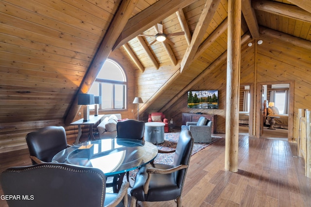 2 Scenic Ridge Rd N, Alpine, TX 99999 - dining area featuring wooden ceiling, wood walls, and hardwood / wood-style floors